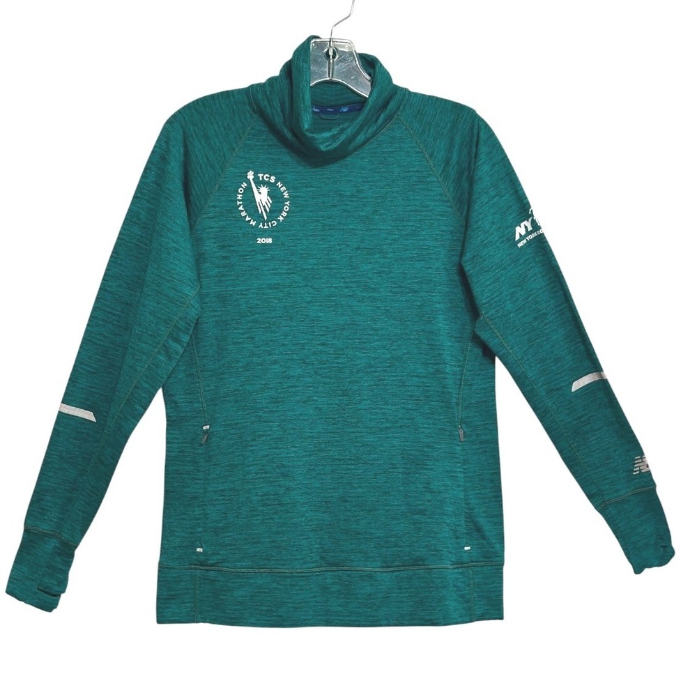 New Balance NYC Marathon Pullover Women Teal Cowl Neck Running Activewear S/M